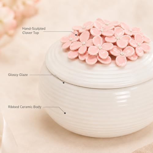 Pink Ceramic Floral Jewelry Box Ring Earring Holder Gift for Women Pink