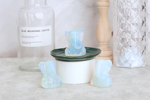 YATOJUZI 2" Opal Elephant Decor Figurine Moonstone Hand Carved Elephants Statue Figurines Crystal Decor White Home Room Office Desk Decorations Cute Elephant Gifts for Women Bright White