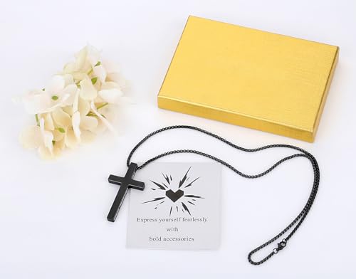 Mens Cross Necklace Cross Pendant Necklaces Chain for Men Stainless Steel Bible Philippians 4:13 Christian Necklace for Men Valentines Gifts 19" 21" 23" Silver/Gold/Black Mens Jewellery Black 1 23“