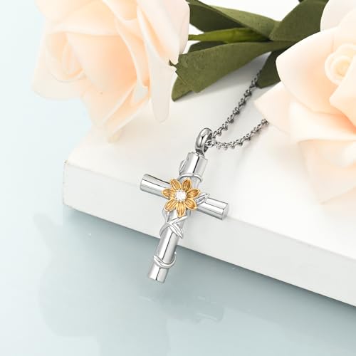 shajwo Sunflower Urn Necklaces for Ashes for Women Men Cremation Jewelry Memorial Human Ashes Pendant Croos 1