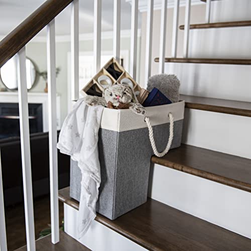 Stair Basket 16" x 16" x 10" Basket for Stairs with 3 Foldable Sections, Durable Cotton Collapsible Storage Bins, Stair Storage Organizer White