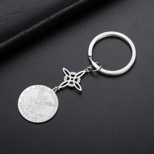 TEAMER Saint Michael Witch Knot Keychain The Great Protector Archangel Amulet Keychain Double Amulet Protection Jewelry Silver