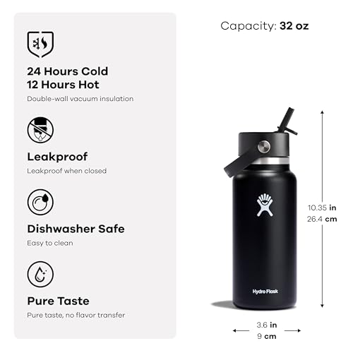 Hydro Flask Water Bottle - Insulated Stainless Steel - Wide Straw Lid, Non Spill, Leakproof in 32 Oz Indigo Blue