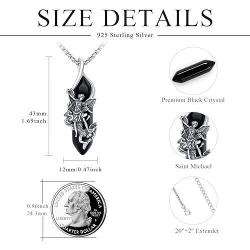 TRISHULA Saint Medal 925 Sterling Silver Necklace St Florian Archangel Michael Poseidon St Christopher Amulet Religious Jewellery Unisex Gift St. Michael necklace with crystal pendant