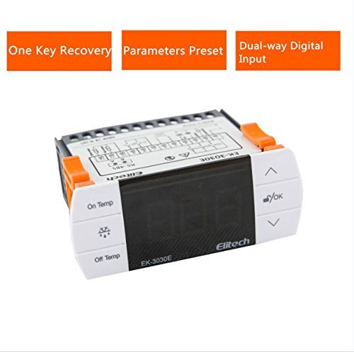 Elitech EK-3030E Digital temperature controller with touch screen, Thermostat with 2 relays, output control refrigeration, heating, defrost, fan, 2 probes