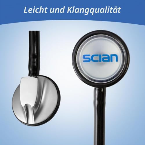 Scian Lightweight Stethoscope for Doctors, Nurses, Students, Adults, Single Head Stethoscopes with Black Tube, Silver Chestpiece Headset for Home Use (Black)