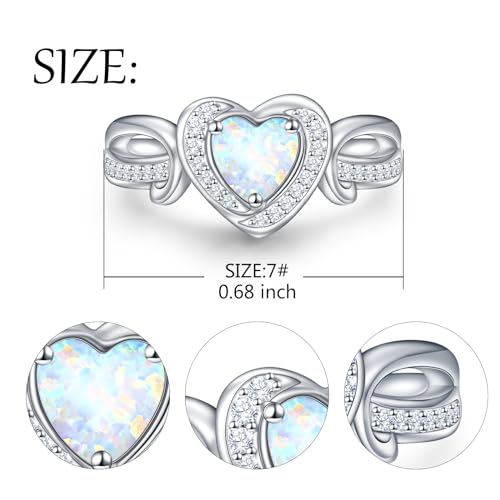 Heart Urn Rings for Ashes for Women 925 Sterling Silver Synthetic Opal Cremation Rings Urn Jewelry for Ashes of Loved Ones White 7