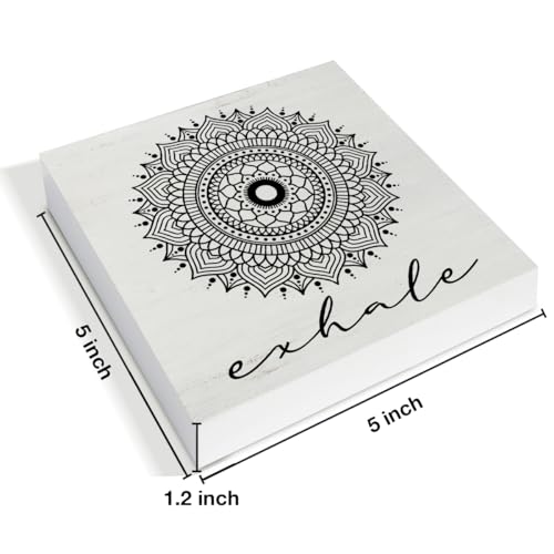 Zen Decor, Spiritual Decor, Exhale Mandala Wood Sign Home Office Meditation Room Bedroom Yoga Room Table Shelf Wall Desk Decoration 5×5 Inches