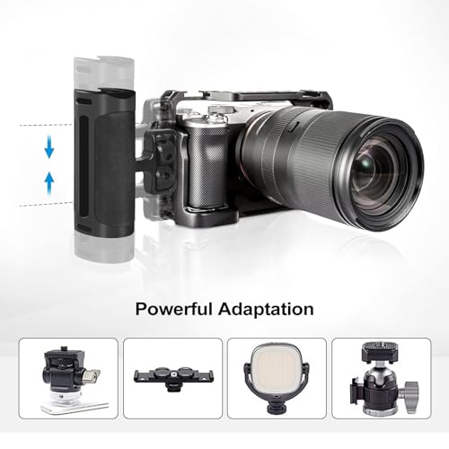 Up and Down Adjustable Left Right Handle Handgrip, Mini Side Handle Handgrip with Cold Shoe Interface and 1/4"-20 Screw Mount for DSLR/Digital Camera Cage