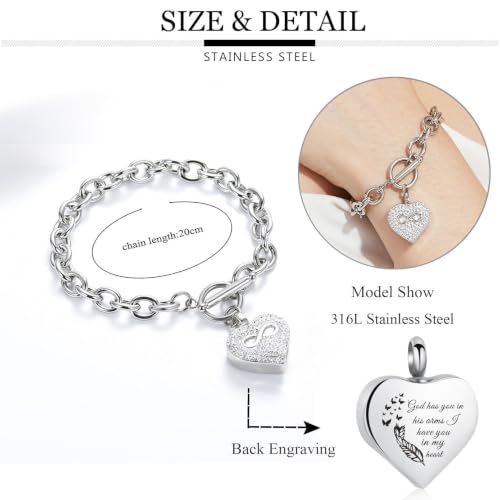 zeqingjw Infinity Heart Cremation Bracelet for Ashes - Stainless Steel Urn Bangles for Pet/Human Ashes - Memorial Keepsake Ash Jewelry Silver-Wing