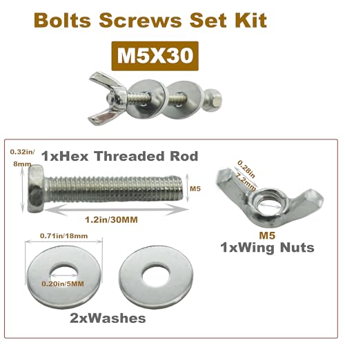 Floyutin M5x30mm threaded bolts with nuts and washers assortment kit, 5 sets of metric fasteners