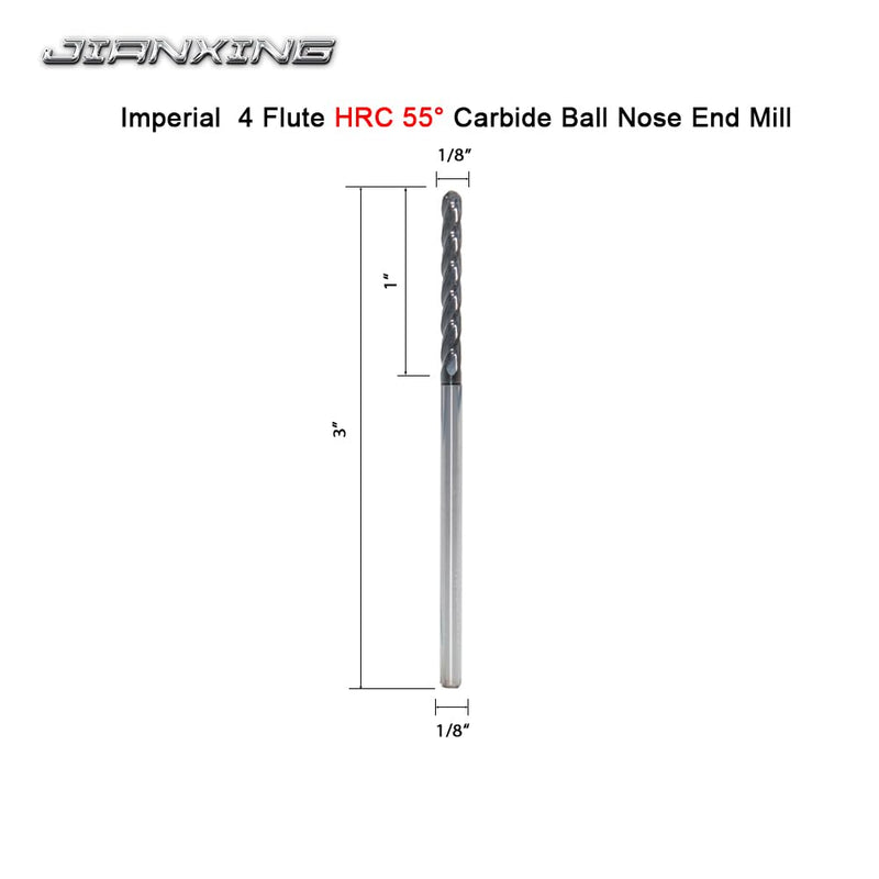 [Australia - AusPower] - 1/8" Extra Long Carbide Ball Nose End Mill for Alloy Steels/Hardened Steels, 3" Overall Length End Mill Bits, 4 Flute HRC 55 Deg AlTiN Coating, CNC Router Bits (1 Pieces) 1/8" Extra Long 