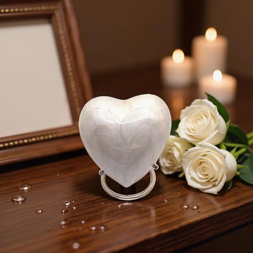 Heart Keepsake Urn for Human Ashes - High Gloss Cremation Urn with Stand and Velvet Bag, Perfect for Adults & Infants (White) White