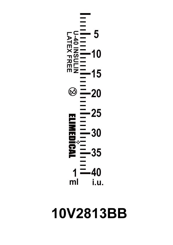 [Australia - AusPower] - Veterinary Insulin Syringe 40IU (U-40), 1cc (1ml), 28G x 1/2 inch (12.7 mm), Individually Packed, for Pet Cat or Dog, 100 per box, 10V2813BB 