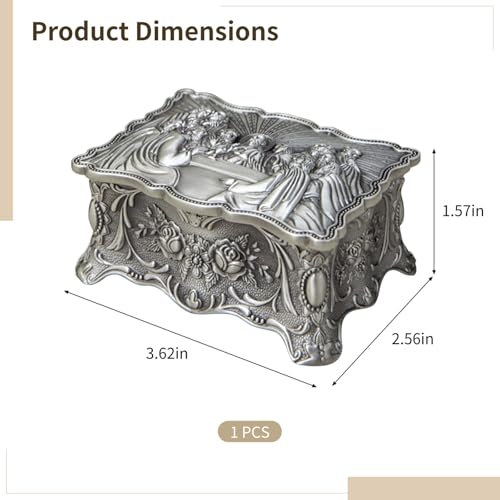 Antique Silver Catholic Gifts, Last Supper Desktop Jewelry Box for Women, Religious Rosary Keepsake Storage, Decorative Faith Inspired Present
