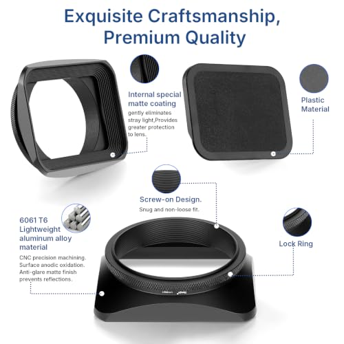 Haoge 62mm Square Metal Screw-in Mount Lens Hood Shade with Cap for 62mm Canon Nikon Sony Leica Leitz Carl Zeiss Voigtlander Nikkor Panasonic Fujifilm Olympus Lens and Other 62mm Filter Thread Lens
