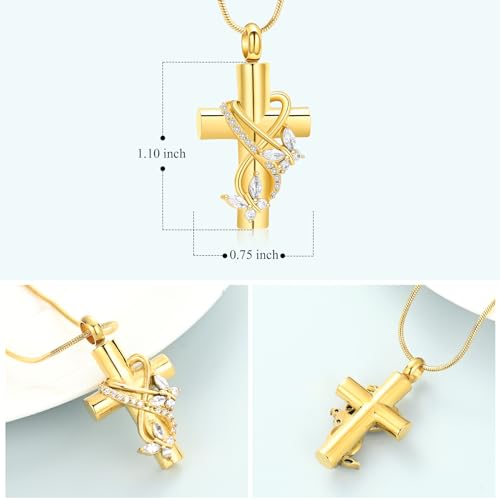 Imrsanl Butterfly Cross Urn Necklace for Ashes Men Women Cremation Jewelry Ashes Pendant for Human Memorial Ash Jewelry Gold