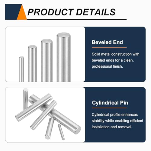 HARFINGTON M6 x 50mm stainless steel dowel pins, cylindrical shelf support peg rods, silver 50-piece set
