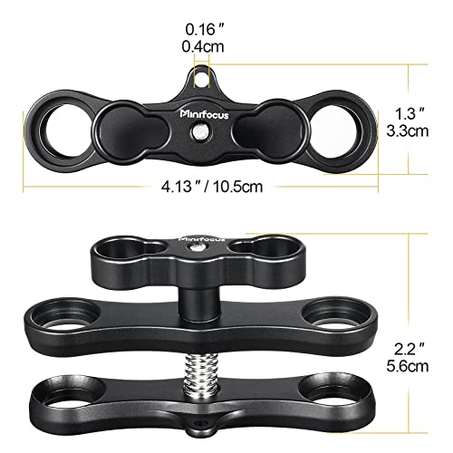 MINIFOCUS 1" Long Ball Clamp Dual Holder Mount for Underwater Photography Diving Light System, Compatible for GoPro Action Camera Flashlight Arms System(2 PCS) 2 Pcs 2 Holes Plus