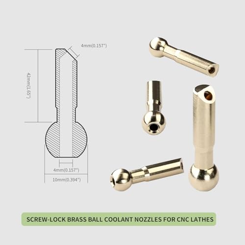 5 Pcs Copper CNC Machine Coolant Nozzles - 10mm Copper Ball Diameter, 42mm Tube Length, 4mm Inner Diameter Slanted Hole, for Machine Tool Turret Water Spraying & Cooling (TCQX-10mm-42-4) TCQX-10mm-42-4