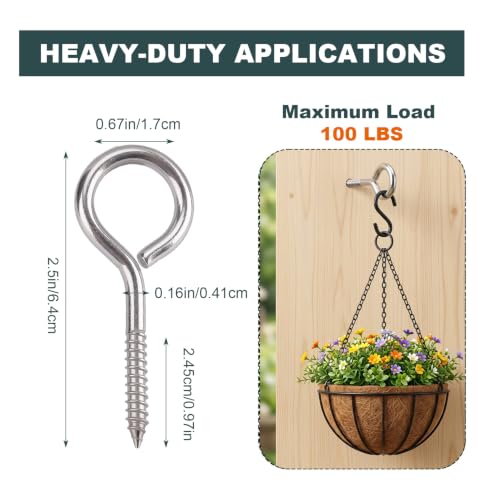 40-pack exsulity 304 stainless steel screw eyes, M5 2.56-inch heavy-duty eye screws