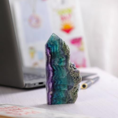 TUMBEELLUWA Rainbow Fluorite Crystal Obelisk Tower for Healing Wiccan 200-350 g