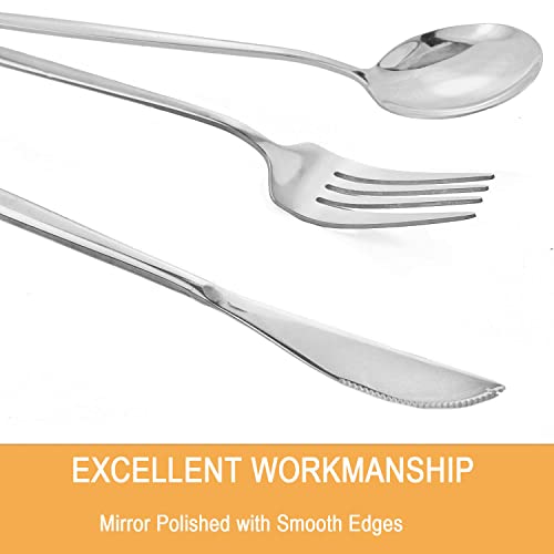24-Piece Silver Korean Silverware Set, Stainless Steel | Mirror Polished, Service for 6, Includes Forks Spoons Knives, Modern Flatware Cutlery Silver01