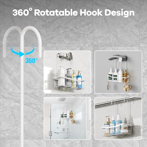 BYT Shower Caddy Hanging, Organizer Hanging for Bathroom, Shower Basket with Hooks, Shower Storage, Shelf, Rack No Drilling for Faucet or Cross Bar (White) White