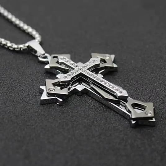 Elegant Silver Plated Crystal Cross Necklace Pendant Stainless Steel Chain Gothic Faith Jewelry for Women Religious Gifts