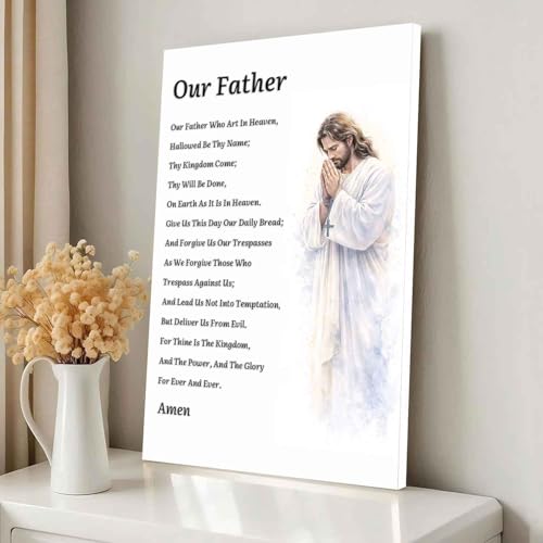 Our Father Prayer Wall Art, Lord’s Prayer Christian Canvas Print, Bible Prayer Poster, Religious Wall Decor, Faith Inspirational Artwork, Spiritual Gift for Home Living Room Bedroom Church Framed 8*12 inch Our Father Prayer 12"L x 8"W