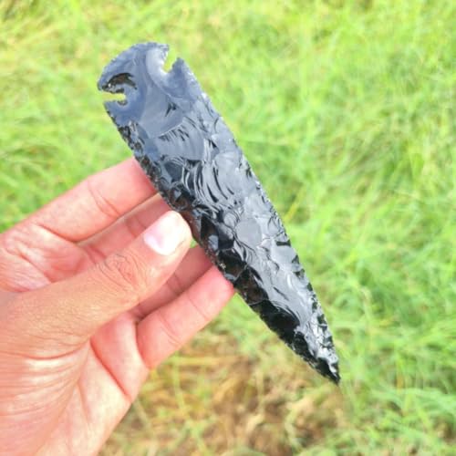 6 Inch Large Black Obsidian Arrowhead – Handcrafted Crystal Spearhead Athame – Hand Knapped Volcanic Glass for Protection, Meditation, and Home Decor Authentic Gemstone Point