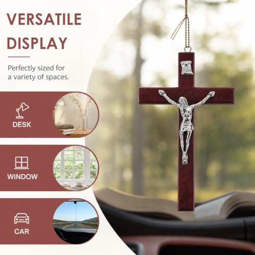 FWYDRJZC Wooden Wall Cross 10x7cm Red Brown Crucifix Jesus Wall Hanging Ornament Religious Christian Home Church Decor Faith Gift