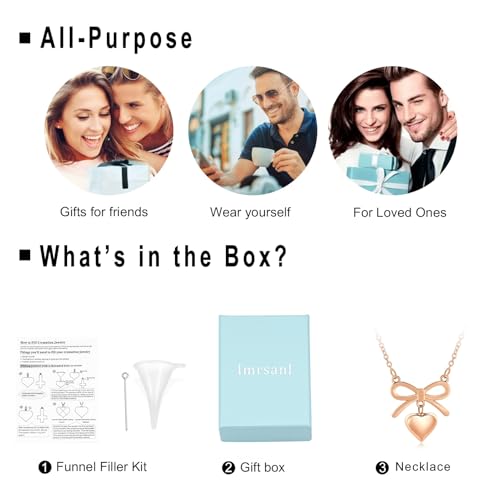Imrsanl Bow Heart Urn Necklace for Ashes for Women Cremation Jewelry Loved Ones Funeral Memorial Ashes Holder Locket Stainless Steel Keepsake Pendant Rose Gold