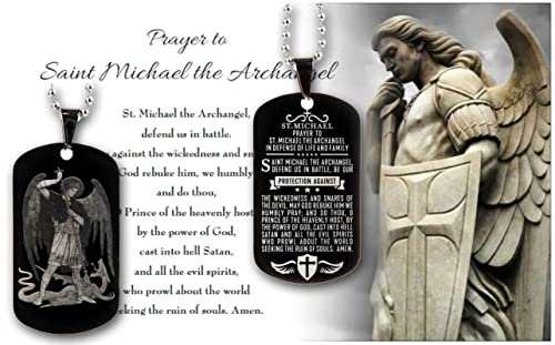 Sainstone Scripture Baptism Holy Bible Verse Dog Tag Necklace - Saint Michael Archangel Amulet with St Michael Prayer, Engraved Catholic Christian Communion Confirmation Rite Religious Gift