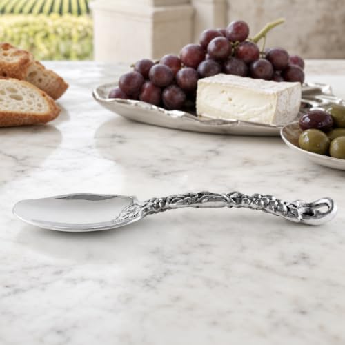 Arthur Court grape-themed serving spoon made of premium aluminum, 11.5 inches long, ideal for entertaining and buffet serving.