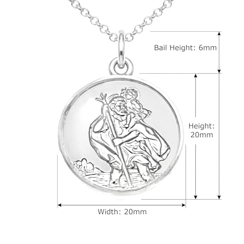 Alexander Castle Reversible 925 Sterling Silver St Christopher Pendant Necklace - 20mm with 18" Sterling Silver Chain & Jewellery Gift Box