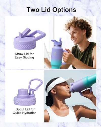 Trebo Insulated Water Bottle 40 oz Fits in Car Cup Holder with Side Handle 40 Ounces Purple green