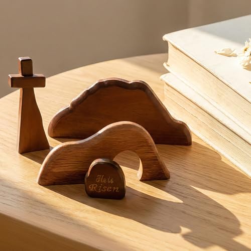 Wooden Christian Decor, Empty Tomb Cross and He is Risen Sign