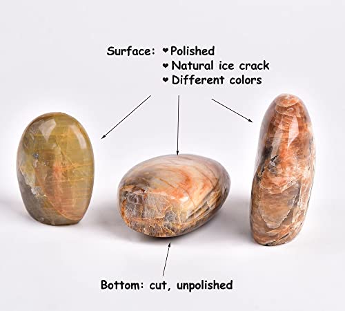 AMOYSTONE Peach Moonstone Ornament Polished Crystal Tower Slab Orange Healing Reiki Home Decor, Single Irregular 1~1.4 LBS,Student Mineral Specimen Orange Moonstone