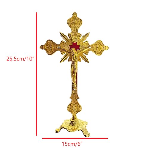 10" Standing Crucifix with Base Tabletop Catholic Jesus Crucifix Antique 25.5L x 15W cm