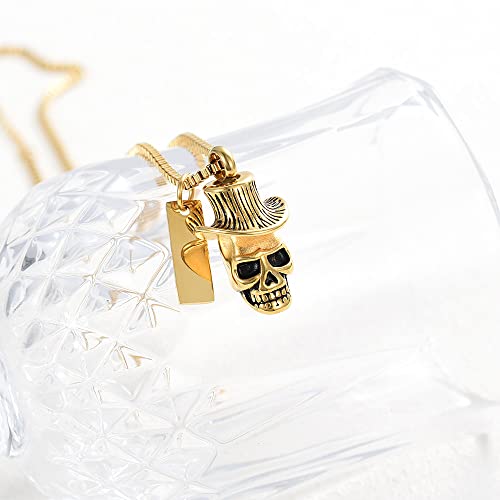 Skull Urn Necklace for Ashes for Human Pet Stainless Steel Pendant Gold