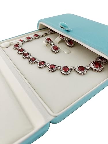 Premium Grade Aqua Velvet Jewelry Case Necklace Earrings Holder Presentation Box Anniversary Christmas Special Occasion Pearl Necklace Case Large Necklace Earrings Set