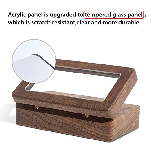 Wooden double heart wedding ring box by Wislist, walnut rectangular jewelry case for engagement rings and wedding bands.
