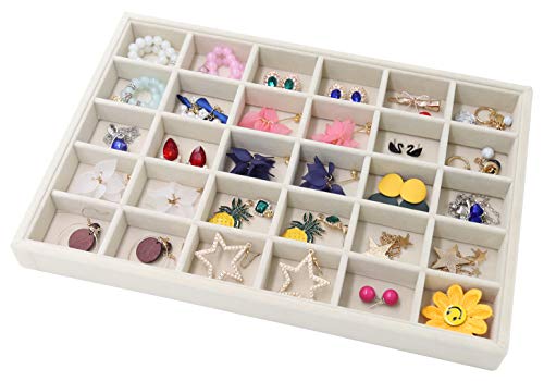 Stratalife 30 Grid Jewelry Organizer Tray, 13.8" x 9.4" x 1.2", (Pack of 2) Beige 30 Grid-2 Pack