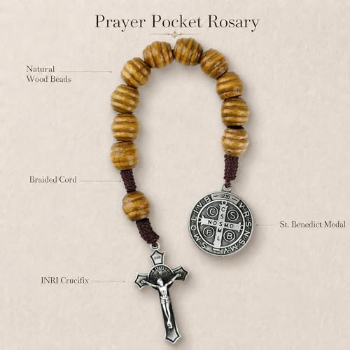 8 Inch Wooden Pocket Rosary for Men, Rosario with Saint Benedict Medal Black