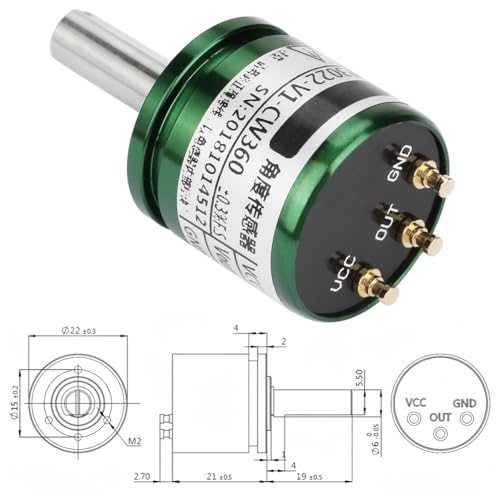 Rotatable Hall Angle Sensor, 0.088° High Resolution 0‑360 Degrees Hall Sensor Rotatable Potentiometer Angle Sensor Element 0‑5V Output Full Circle 12Bit