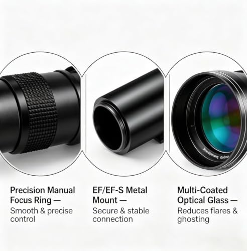 JINTU 420-800mm f/ 8.3 Manual Telephoto Zoom Lens + T-Mount for Canon EOS Rebel SL2 SL1 T3 T3i T4i T5 T5i T6 T6i T6s T7 T7i 4000D 6D 7D 60D 70D 77D 80D 5D II/III/IV 550D 650D SLR Camera Lenses