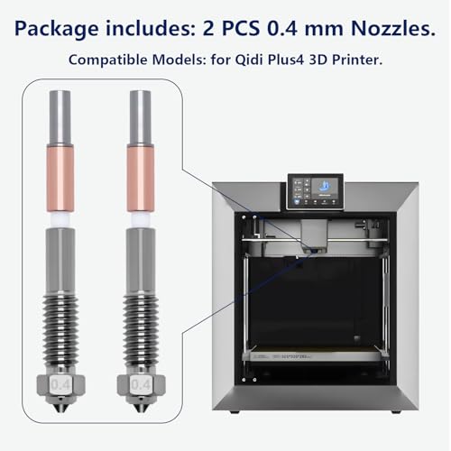 2PCS Bimetal Hardened Steel Nozzles for Plus4, 3D Printer 0.4mm Ceramic Thermal Insulation Copper Alloy and Hardened Steel Tip Hotend Nozzle for Qidi Plus4