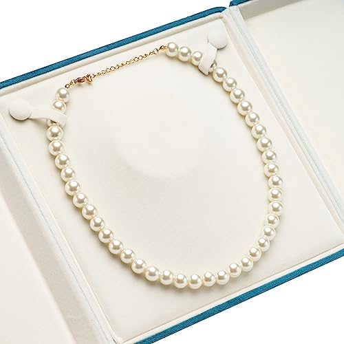 Velvet Big Chunky Pearl Necklace Gift Box Showcase Jewelry Storage Case (Blue) Blue