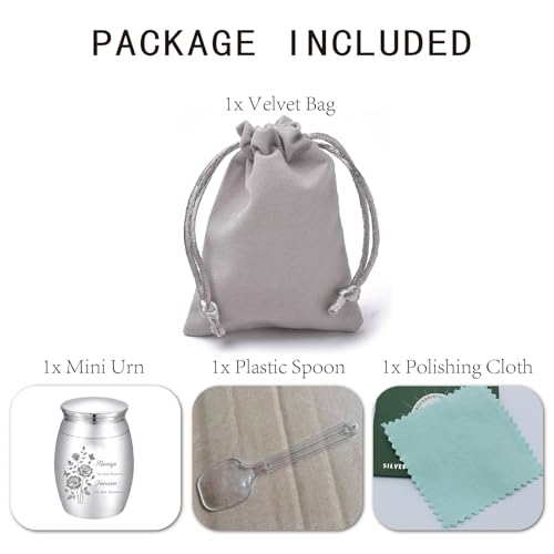 CREATCABIN Mini Cremation Urn Small Keepsake Urns Ashes Holder Silver Rose Flower Alloy Sharing Funeral Kit Memorials Miniature Container Decorative with Velvet Bag for Ashes Hair 1.6x1.2Inch